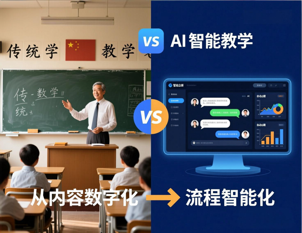 AI智能教学系统与传统教学对比示意图